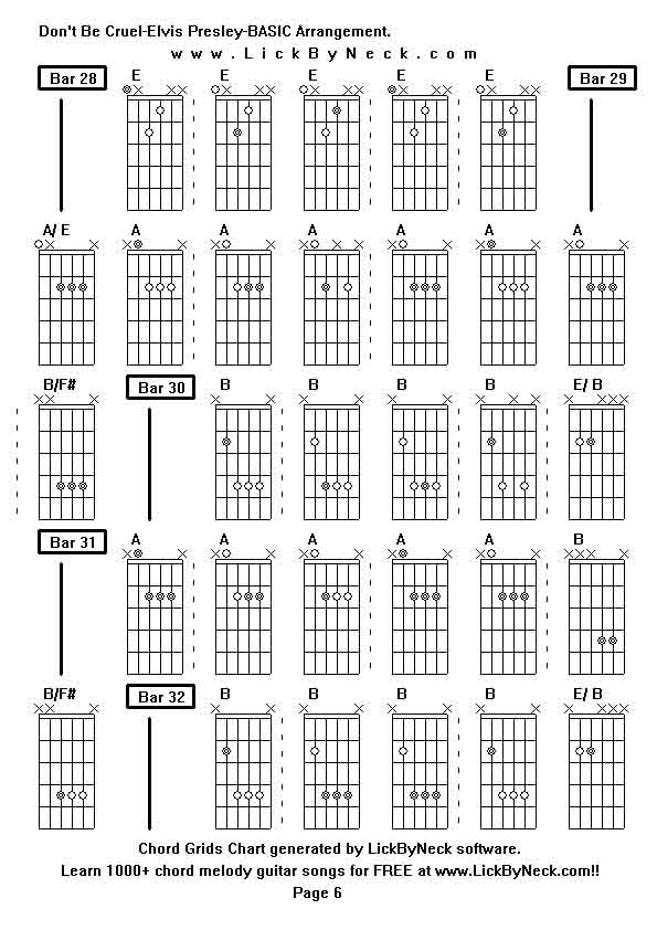 Chord Grids Chart of chord melody fingerstyle guitar song-Don't Be Cruel-Elvis Presley-BASIC Arrangement,generated by LickByNeck software.